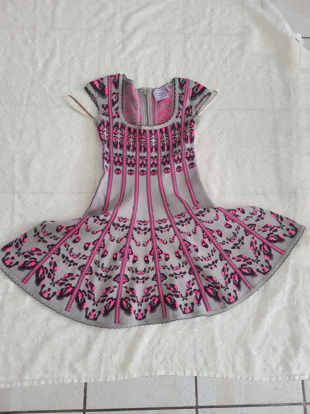 Herve Leger Pink and Gray Fit-and-Flare Mini Dress